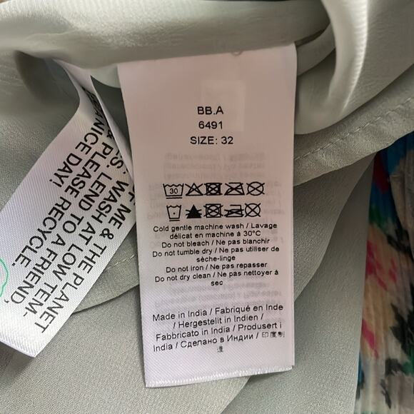 Ganni Pleated Georgette Ruffle V-Neck Blouse in Floral Azure Blue - Picture 16 of 16